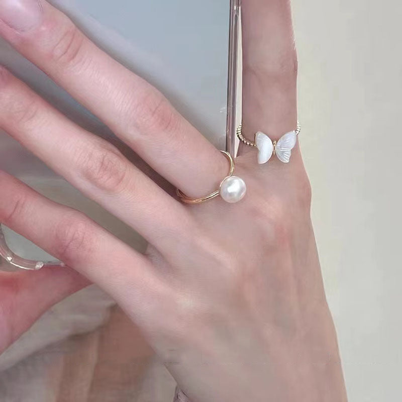 Wholesale Butterfly Pearl Vintage Alloy Rings